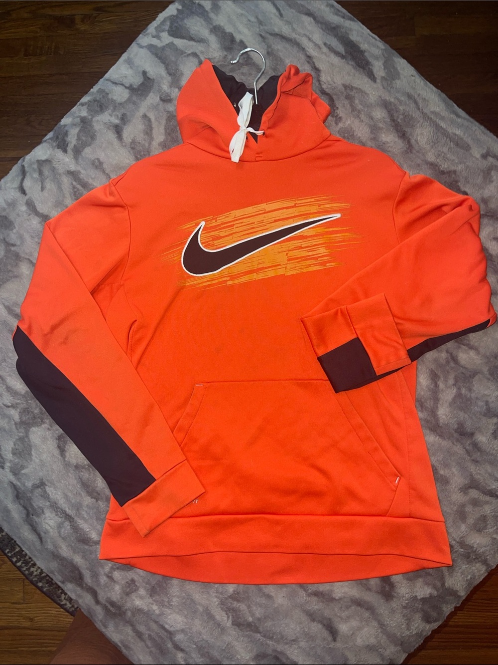 Nike Men's Bright THERMAFIT Orange Pullover Hoodie with Black Swoosh